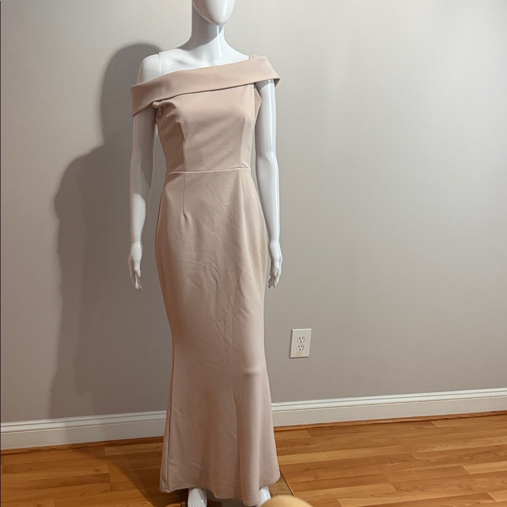 Katie May Legacy Off Shoulder Crepe Mermaid Gown Blush Maxi Dress Size 8 - Picture 4 of 13